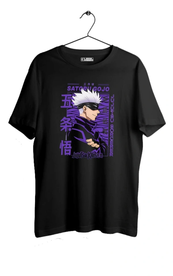 Men Graphic Prints Round Neck Cotton Black T-shirt ( Gojo ) - Black, S