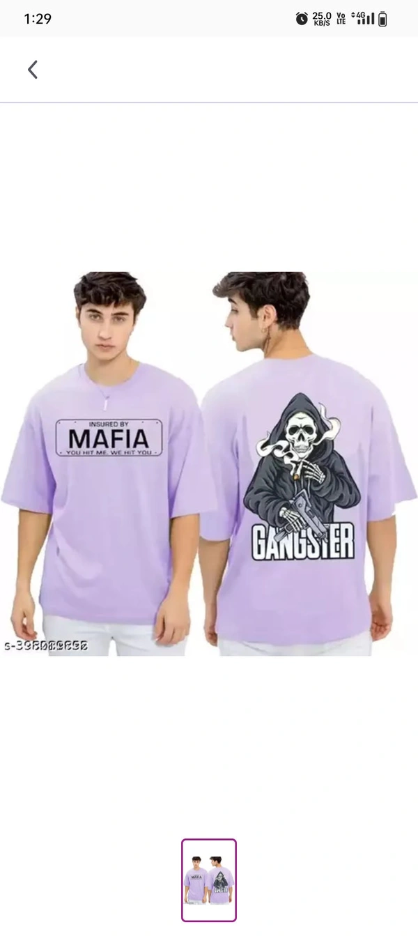 Over Size Mafiya Printed T-shirt 👕 - Mauve, L
