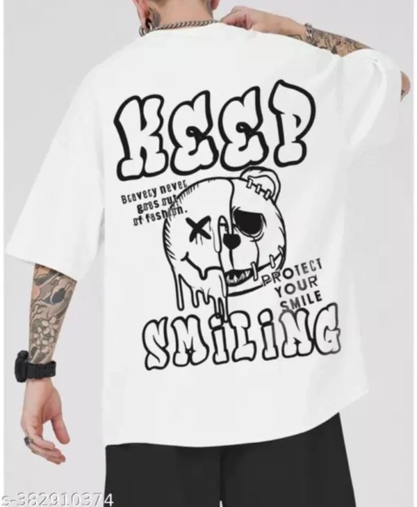 Keep Smiling Printed T-shirts  - White, M