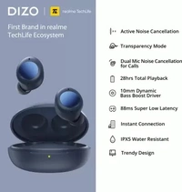DIZO by realme TechLife GoPods Neo with Active Noise Cancellation(ANC) Bluetooth Headset  (Deep Blue, True Wireless) open   box  - With Mic:Yes Bluetooth version: 5.2 Charging time: 2 hrs Active Noise Cancellation | Transparency Mode Dual Mic Noise Cancellation for Calls | 10mm Dynamic Bass Boost Drivers 28 hrs Total Playback | 10min charge for 3hrs playback IPX5 Water Resistant | 88ms Low Latency