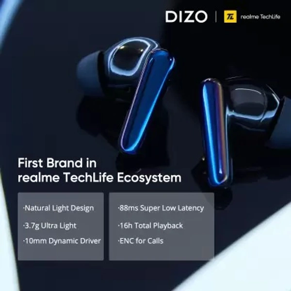 DIZO by realme TechLife Buds Z Bluetooth Headset  (Onyx, True Wireless)