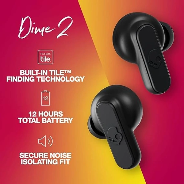 Skullcandy Dime 2 in-Ear Wireless Earbuds, 12 Hr Battery, Microphone, Works with iPhone Android and Bluetooth Devices -(Black) open box