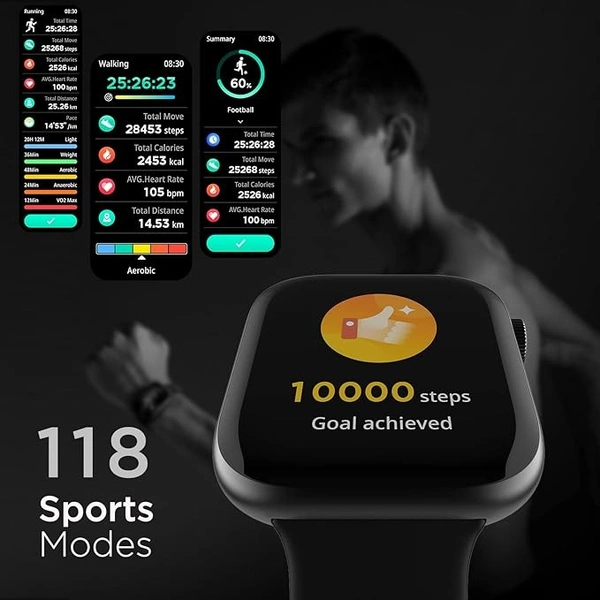 Fire-Boltt Ring 3 Smart Watch 1.8 Biggest Display with Advanced Bluetooth Calling Chip, Voice Assistance,118 Sports Modes, in Built Calculator & Games, SpO2, Heart Rate Monitoring (Black) open box