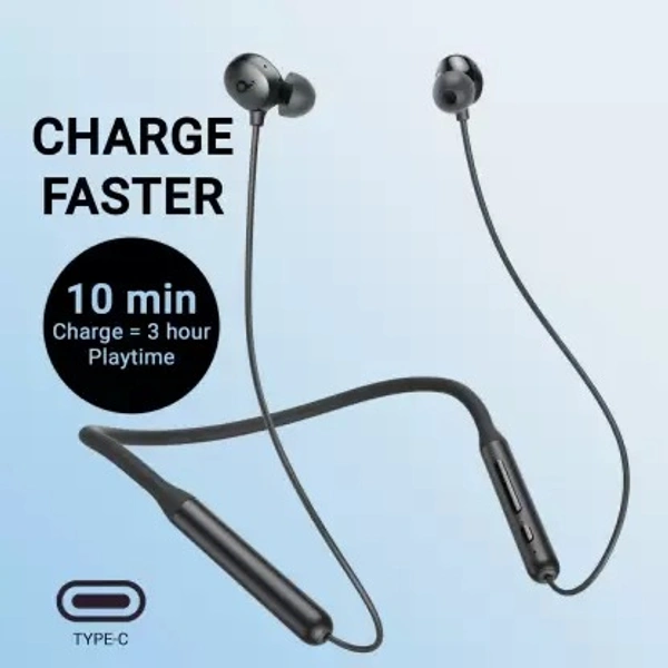 Soundcore by Anker R500 Fast charging neckband with 20 hours playtime Bluetooth Headset  (Black, In the Ear) open box