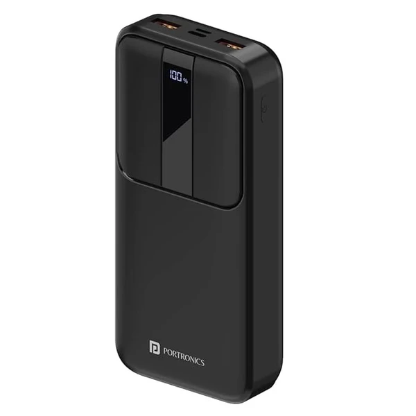 Portronics Power D 20k 20000 mAh Power Bank with 22.5W Max Output, Dual Input (Type C + Micro), Dual USB Output, Type C Output, LED Digital Display, Wake Up Button(Black)