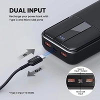 Portronics Power D 20k 20000 mAh Power Bank with 22.5W Max Output, Dual Input (Type C + Micro), Dual USB Output, Type C Output, LED Digital Display, Wake Up Button(Black)