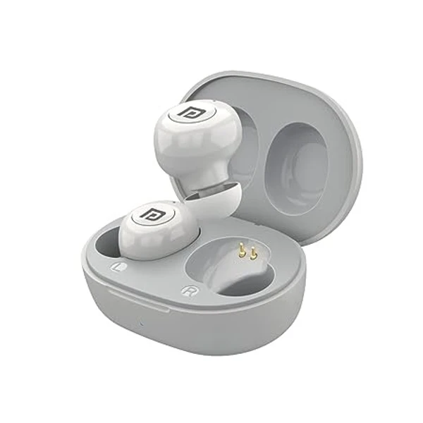 Portronics Harmonics Twins S3 Smart TWS Bluetooth 5.2 Earbuds with 20 Hrs Playtime, 8mm Drivers, Type C Charging, IPX4 Water Resistant, Low Latency, Lightweight Design(White)