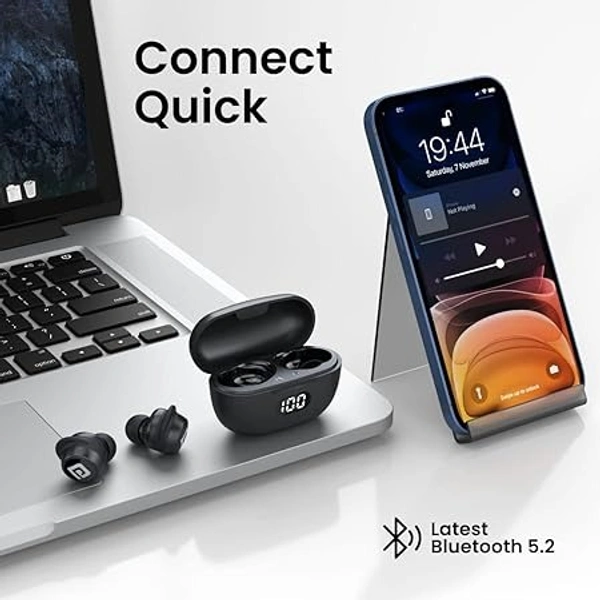 Portronics Harmonics Twins S5 Smart TWS Earbuds with LED Display, 15Hrs Playtime, Bluetooth 5.2, Music & Game Modes, Voice Assistant(Black)