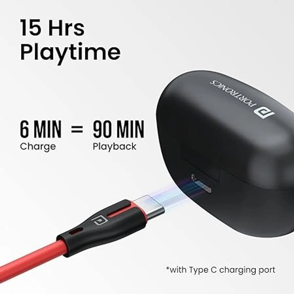Portronics Harmonics Twins S5 Smart TWS Earbuds with LED Display, 15Hrs Playtime, Bluetooth 5.2, Music & Game Modes, Voice Assistant(Black)