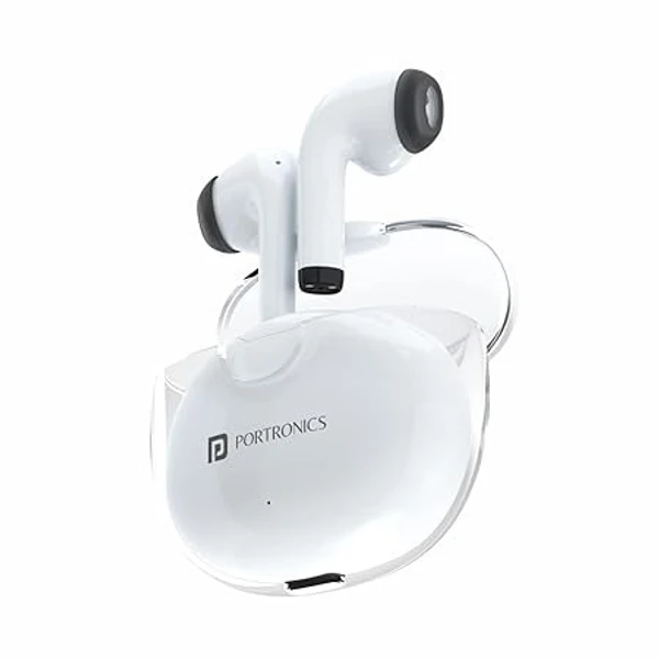 Portronics Harmonics Twins S4 Smart TWS Earbuds with Hall Switch Feature, Bluetooth 5.3, 16Hrs Playtime, 13mm Dynamic Drivers, Heavy Bass, Type C Charging(White)