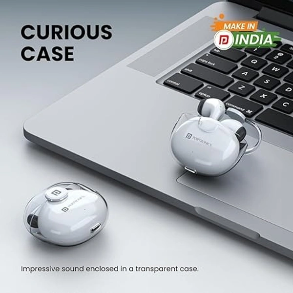 Portronics Harmonics Twins S4 Smart TWS Earbuds with Hall Switch Feature, Bluetooth 5.3, 16Hrs Playtime, 13mm Dynamic Drivers, Heavy Bass, Type C Charging(White)