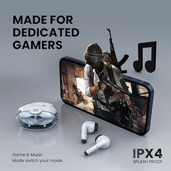 Portronics Harmonics Twins S4 Smart TWS Earbuds with Hall Switch Feature, Bluetooth 5.3, 16Hrs Playtime, 13mm Dynamic Drivers, Heavy Bass, Type C Charging(White)
