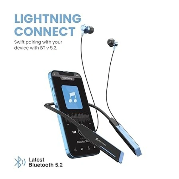 Portronics Harmonics Z2 Wireless Bluetooth 5.2 Headset with Mic, ENC Noise Cancelling, Upto 30Hrs Playtime, Fast Charging Type C Neckband, Voice Assistant, & in-line Controls (Sky Blue)