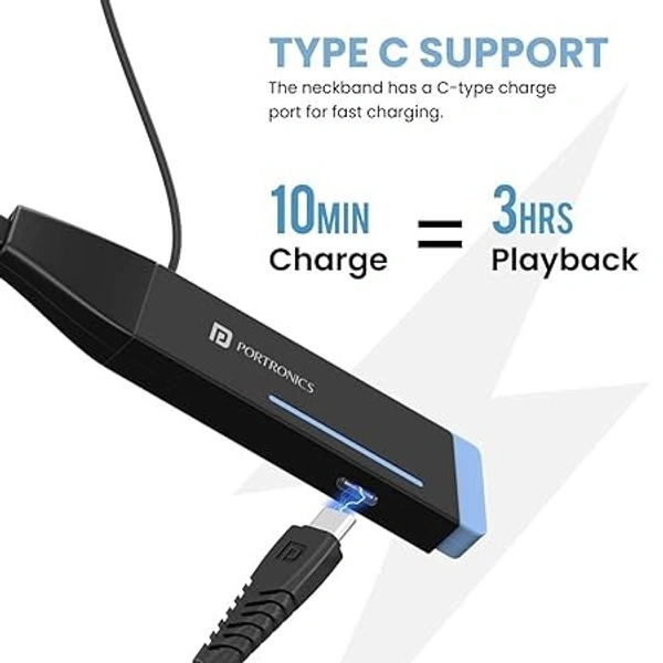 Portronics Harmonics Z2 Wireless Bluetooth 5.2 Headset with Mic, ENC Noise Cancelling, Upto 30Hrs Playtime, Fast Charging Type C Neckband, Voice Assistant, & in-line Controls (Sky Blue)
