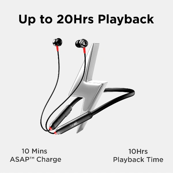 boat rockerz 185 pro Wireless Neckband Bluetooth 5.3 10 meters Wireless Range 10mm Drivers Playtime 20 Hours Enx Tech Magnetic earbuds Single press voice assistant IPX4 water resistance