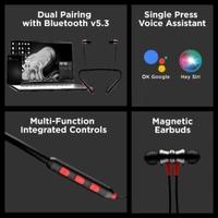 boat rockerz 185 pro Wireless Neckband Bluetooth 5.3 10 meters Wireless Range 10mm Drivers Playtime 20 Hours Enx Tech Magnetic earbuds Single press voice assistant IPX4 water resistance