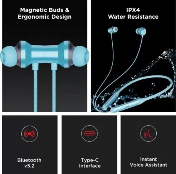 boAt Rockerz 333ANC with Crystal Bionic Sound,13mm Drivers &Active Noise Cancellation Bluetooth Headset  (Celestial Blue, In the Ear)