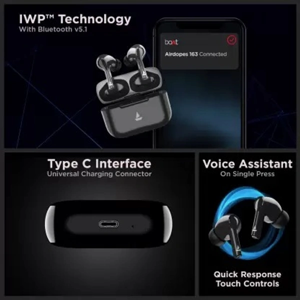 boAt Airdopes 163 Bluetooth Headset  (Active Black, True Wireless)
