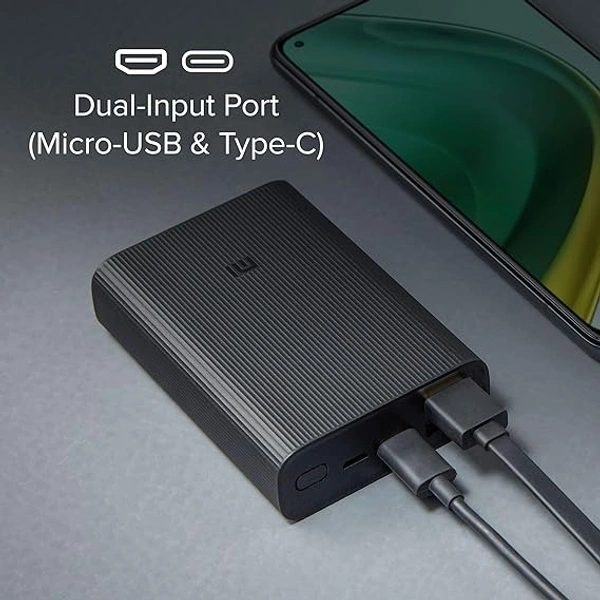 MI 10000mAh Lithium Ion, Lithium Polymer Power Bank Pocket Pro with 22.5 Watt Fast Charging, Dual Input Ports(Micro-USB and Type C), Triple Output Ports, (Black)
