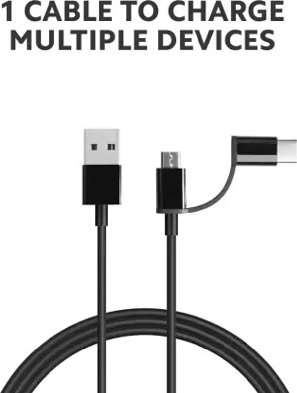 Mi USB Type C Cable 2.4 A 100 cm SJX02ZM 2 in 1  (Compatible with Mobile, Black, One Cable)