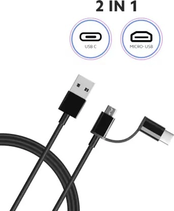 Mi USB Type C Cable 2.4 A 100 cm SJX02ZM 2 in 1  (Compatible with Mobile, Black, One Cable)