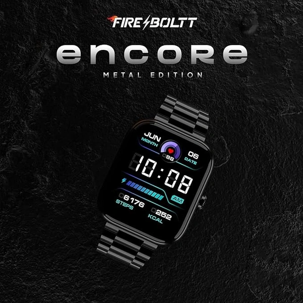 Fire-Boltt Encore Stainless Steel Smart Watch with Advanced 1.83” Full Touch Screen Display, 240*284 PPI, Bluetooth calling, 10-days battery life, IP67 Water Resistant, Upgraded Health Sensors (Black)