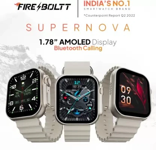 Fire-Boltt Supernova 1.78 AMOLED 368*448px High Resolution,BT Calling and 123 Sports Modes Smartwatch  (Gold Strap, Free Size)