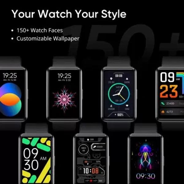 DIZO Watch S 1.57 Bright touch screen with rectangular display and 110+ sports modes  (Black Strap, Free Size) ( open box )