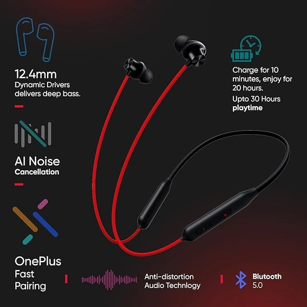 OnePlus Bullets Z2 Bluetooth Wireless in Ear Earphones with Mic, Bombastic Bass, 10 Mins Charge - 20 Hrs Music, 30 Hrs Battery Life (Open box )