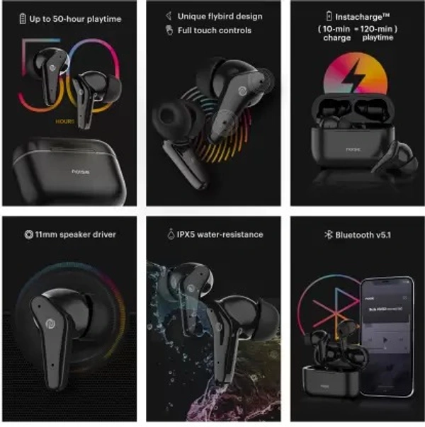 Noise Buds VS102 with 50 Hrs Playtime, 11mm Driver, IPX5 and Unique Flybird Design Bluetooth Headset  (Jet Black, True Wireless) (Open box ) 