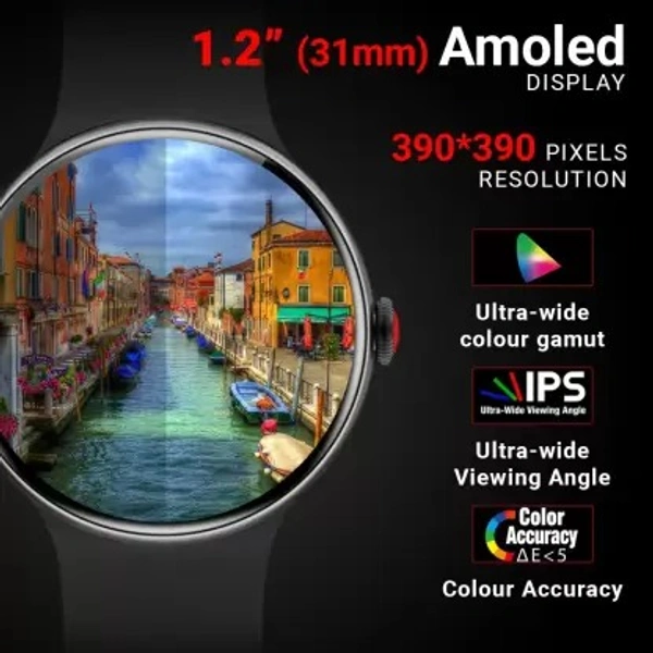 Fire-Boltt Ultron AMOLED 390 x 390 Ultra-Wide Smartwatch  (Black Strap, Free Size)