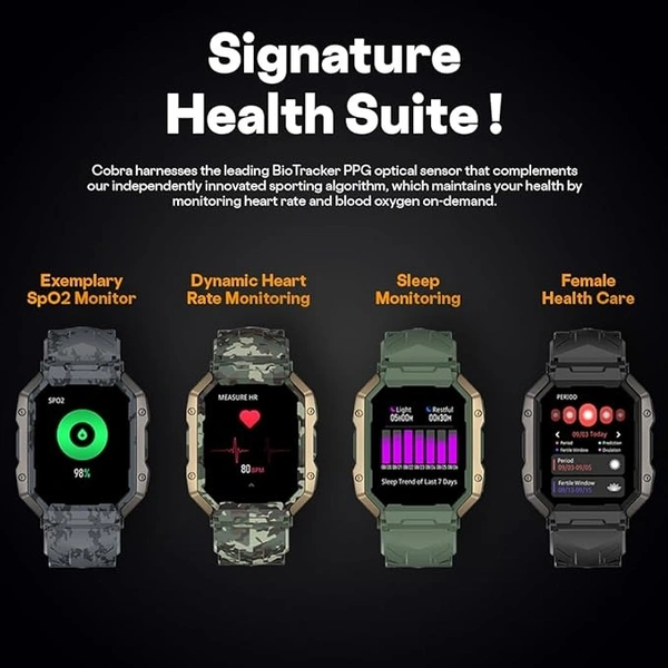 Fire-Boltt Cobra Smart Watch 1.78" Always-On AMOLED Display, Army Grade Strong Build, Bluetooth Calling with 123 Sports Modes, 60 Hz Refresh Rate, IP68 Rating