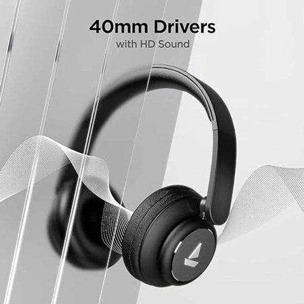 (refurbished) boAt Rockerz 450 Bluetooth On Ear Headphones with Mic, Upto 15 Hours Playback, 40MM Drivers, Padded Ear Cushions, Integrated Controls and Dual Modes(Luscious Black)