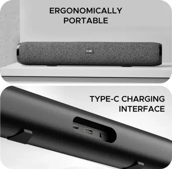 boAt Aavante Bar 590 with 25W RMS, Dual Passive Radiatior & 7 Hours Playback 25 W Bluetooth Soundbar  (Pebble Black, 2.0 Channel)