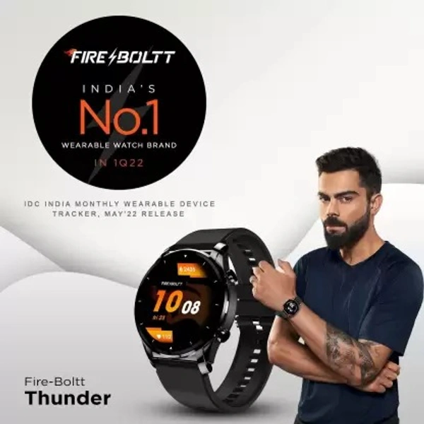 fire boltt Thunder Bluetooth Calling Full Touch 1.32 Amoled LCD Smartwatch Smartwatch  (Black Strap, 1.3)