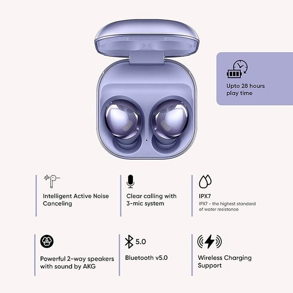 ( open box )Samsung Galaxy Buds Pro Truly Wireless Bluetooth in Ear Earbuds 99% Noise Cancellation, Wireless Charging, 28 Hours Playtime with Mic (Violet)