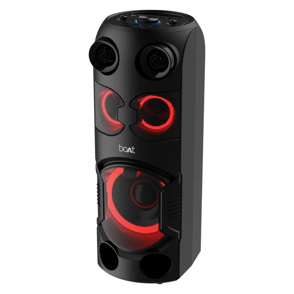 ( Refurbished )boAt PartyPal 200/208 70W RMS Stereo Party Speaker with Stunning LEDs, Multi Compatibility Modes,7HRS Playtime, Bluetooth TWS Feature,Mic for Karaoke,Dual EQs, FM, Master Remote Control(Phantom Black)