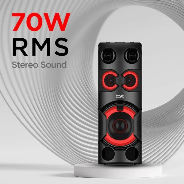 ( Refurbished )boAt PartyPal 200/208 70W RMS Stereo Party Speaker with Stunning LEDs, Multi Compatibility Modes,7HRS Playtime, Bluetooth TWS Feature,Mic for Karaoke,Dual EQs, FM, Master Remote Control(Phantom Black)