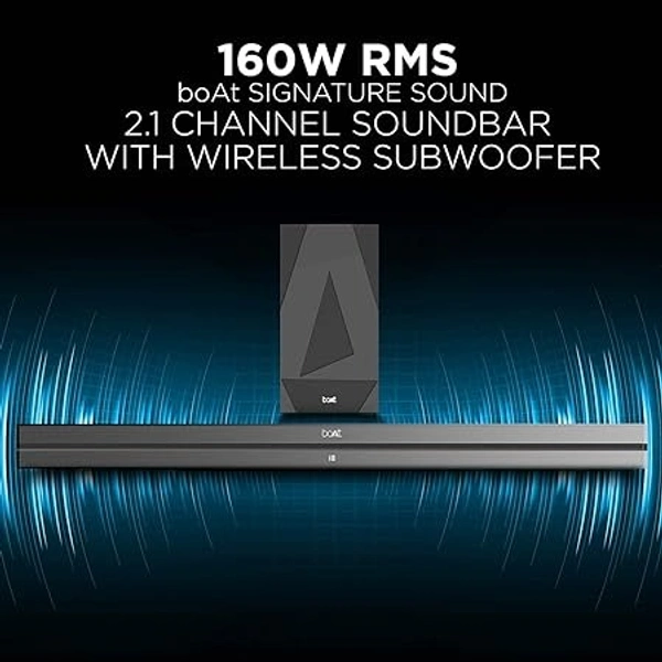 ( Refurbished )boAt AAVANTE Bar 2050 160W 2.1 Channel Bluetooth Soundbar Signature Sound, Wireless Subwoofer, Multiple Connectivity Modes, Entertainment Modes(Premium Black)