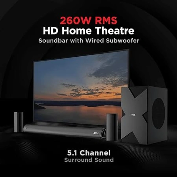 ( Refurbished) boAt AAVANTE Bar 3150D 260W 5.1 Channel Bluetooth Soundbar with Dolby Audio, Signature Sound,Wired Subwoofer,Multiple Connectivity,Entertainment Modes(Premium Black)