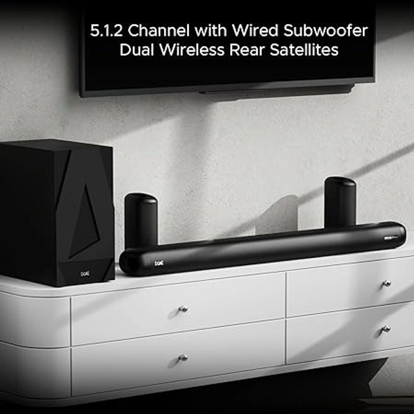 ( Refurbished )boAt Aavante Bar 5500DA 500W Bluetooth Soundbar w/Dolby Atmos & Cinematic Sound,5.1.2 Channel,8 Drivers for Surround Sound Effect,Multi- Compatibility, Remote Control(Premium Black)