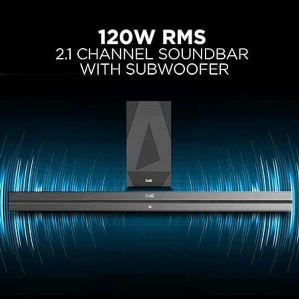 ( Refurbished ) boAt Aavante Bar 1580 2.1 Channel Home Theatre Soundbar with 120W Signature Sound, Wired Subwoofer, Multiple Connectivity Modes, Entertainment EQ Modes(Premium Black)
