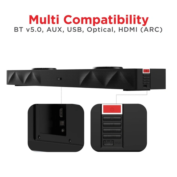 ( Refurbished )boAt Aavante Bar Raga 2.2 Channel Soundbar with 100W RMS boAt Signature Sound, HDMI Connectivity (Pitch Black)