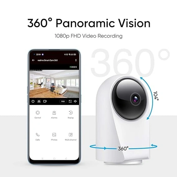 (Open Box ) realme 360 Deg 1080p Full HD WiFi Smart Security Camera (White) | Alexa Enabled | 2-Way Audio | Night Vision | Motion Tracking & Intruder Alert, 7.1cm x 6.58cm x 11.43cm (RMH2001)