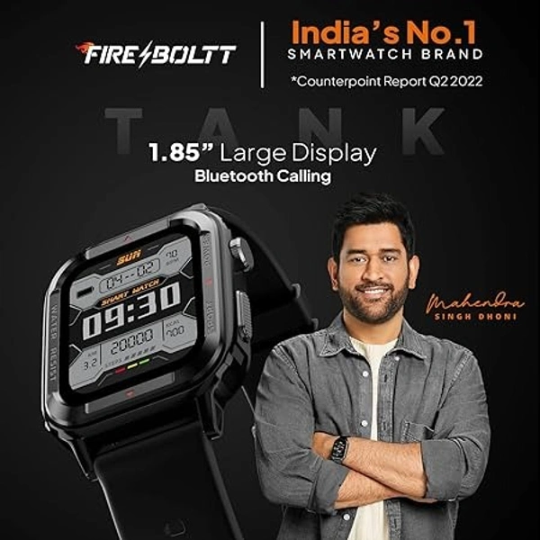 ( OPEN BOX )Fire-Boltt Tank 1.85" Outdoor Rugged Bluetooth Calling Smart Watch, 123 Sports Mode, 8 UI Interactions, Built in Speaker & Mic, 7 Days Battery (Black)
