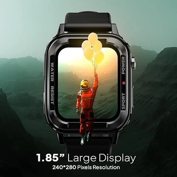 ( OPEN BOX )Fire-Boltt Tank 1.85" Outdoor Rugged Bluetooth Calling Smart Watch, 123 Sports Mode, 8 UI Interactions, Built in Speaker & Mic, 7 Days Battery (Black)