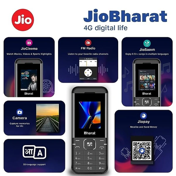 ( open box ) JioBharat K1 Karbonn 4G Keypad Phone with JioCinema, JioSaavn, JioPay (UPI), Long Lasting Battery, LED Torch, Digital Camera | Black & Grey | Locked for JioNetwork