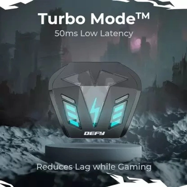 ( open box ) DEFY Gravity Turbo with Low Latency for Gaming, 30 Hours Playback, LED Lights Bluetooth Headset  (Invincible Black, In the Ear)