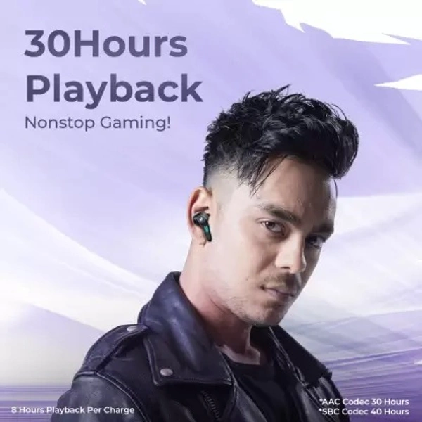 ( open box ) DEFY Gravity Turbo with Low Latency for Gaming, 30 Hours Playback, LED Lights Bluetooth Headset  (Invincible Black, In the Ear)