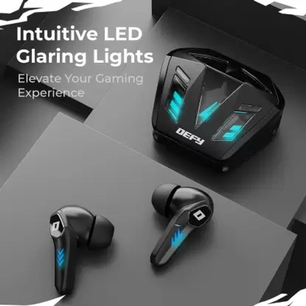 ( open box ) DEFY Gravity Turbo with Low Latency for Gaming, 30 Hours Playback, LED Lights Bluetooth Headset  (Invincible Black, In the Ear)